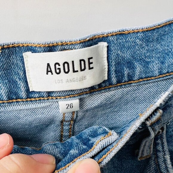 Agolde Riley Highrise crop distressed jeans, blue, size 26 N58 - Picture 6 of 12